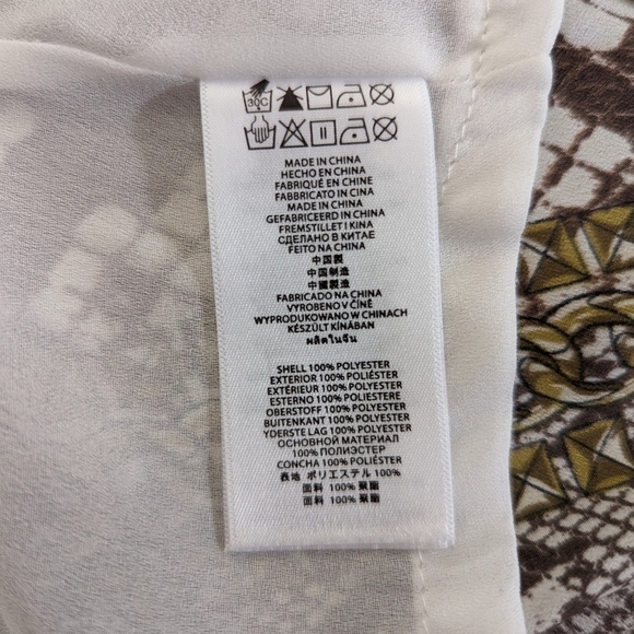 MICHAEL Kors Mixed Snake Print Georgette Shift Gold Chain Brown Dress Size 10 - Picture 14 of 15